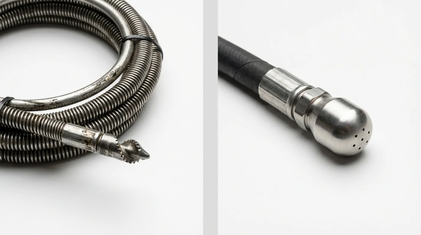 Drain snake cable and hydro jetting nozzle used for drain cleaning in Victoria, TX