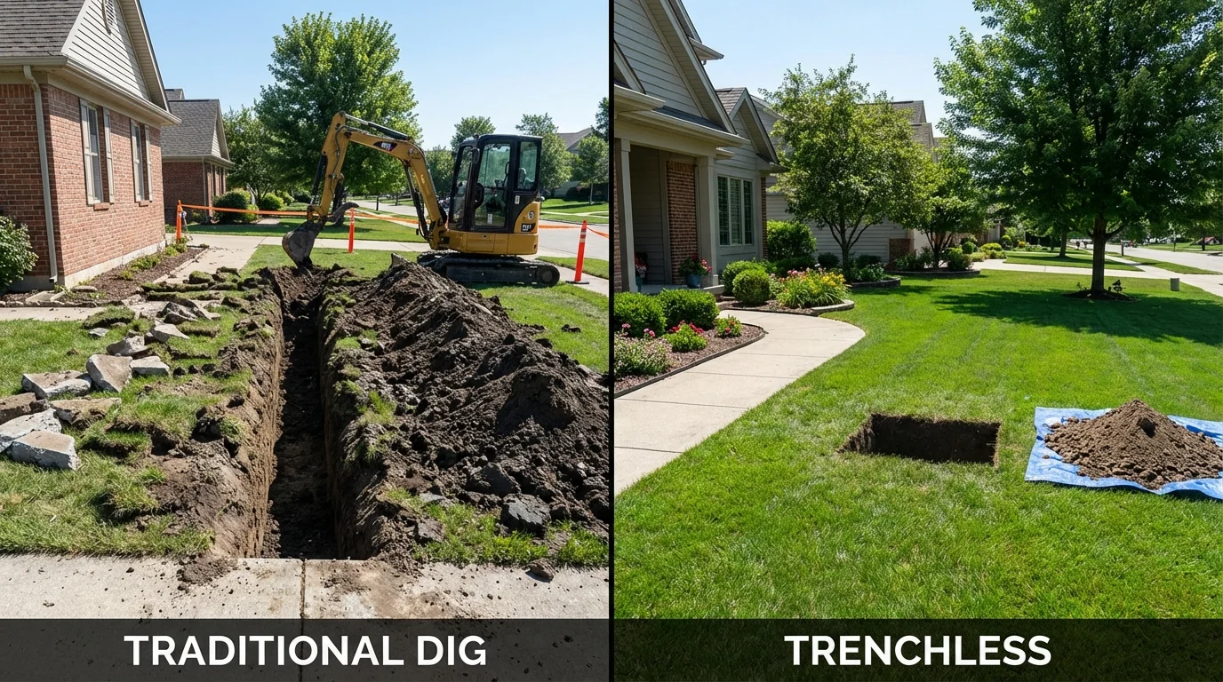 Trenchless sewer repair with minimal yard damage versus traditional excavation in Victoria, TX